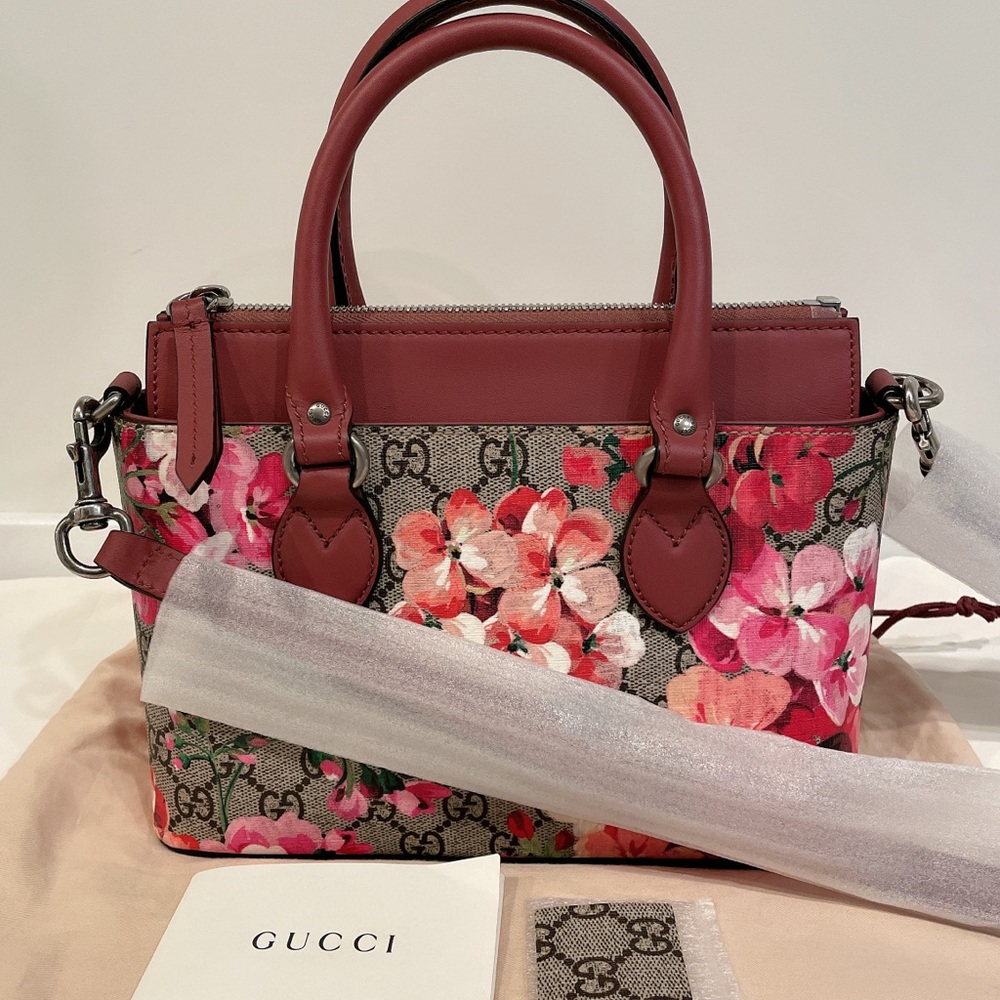 Gucci Floral Tote Bag - Pink and Brown
